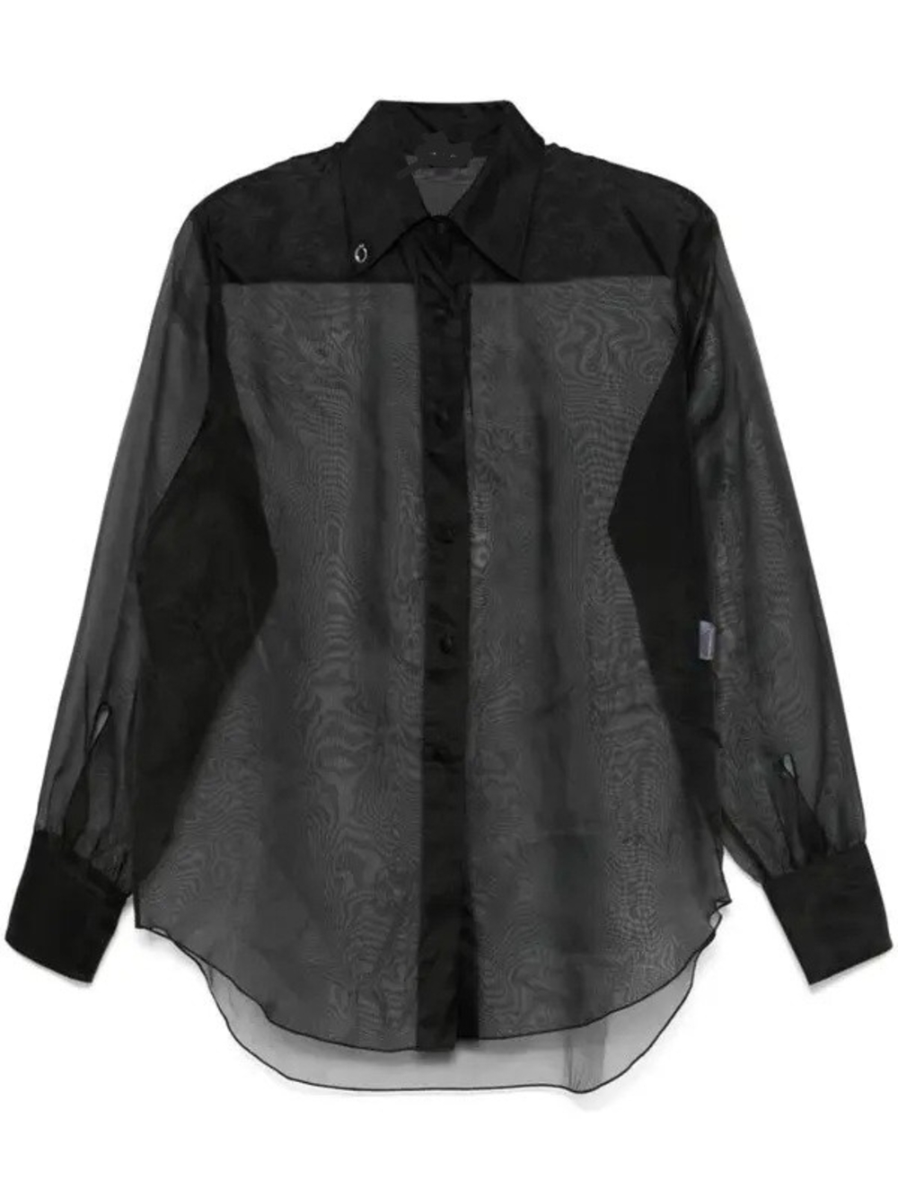 Nicole Miller Black Sheer Button-Front Blouse